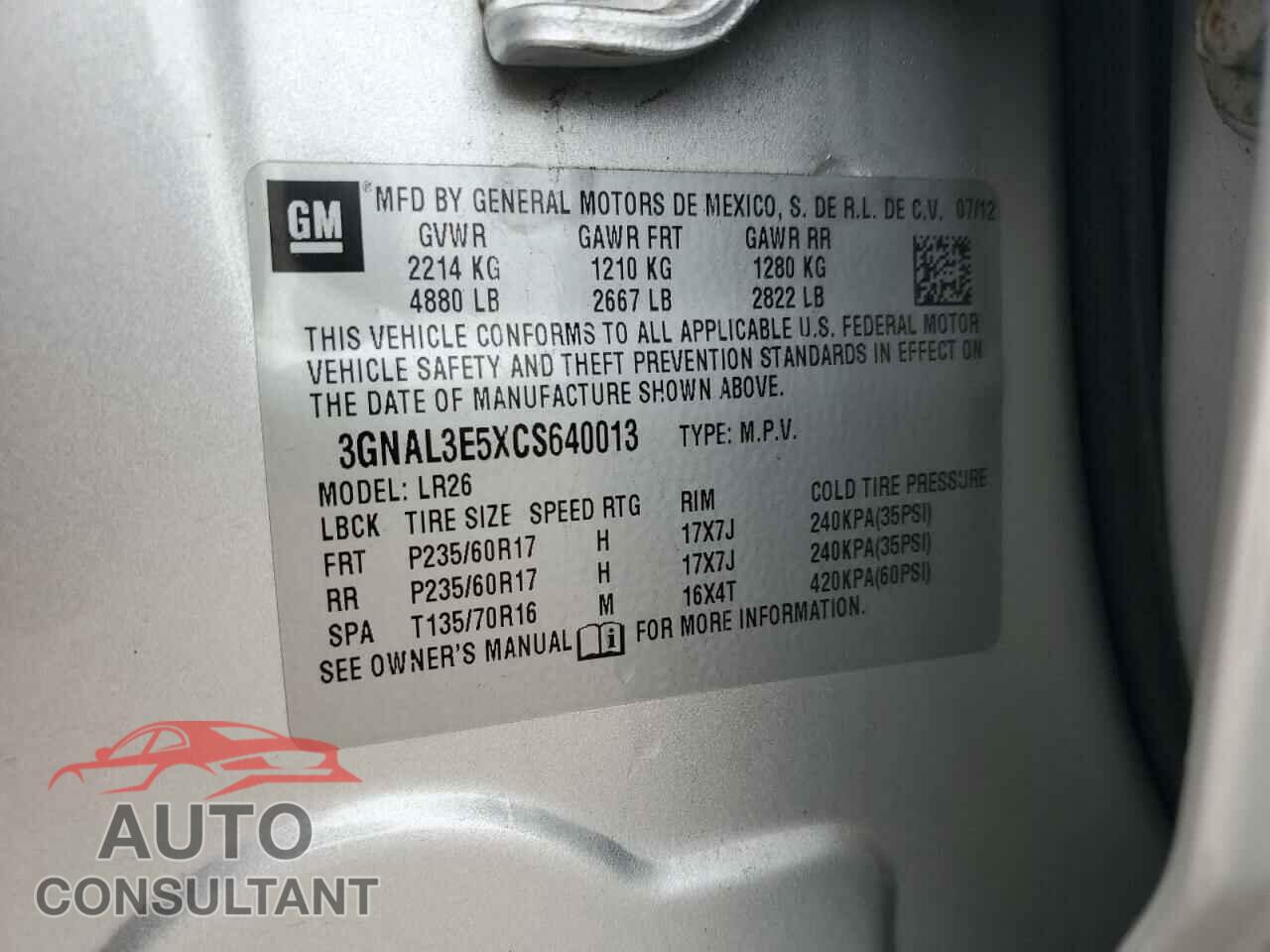 CHEVROLET CAPTIVA 2012 - 3GNAL3E5XCS640013