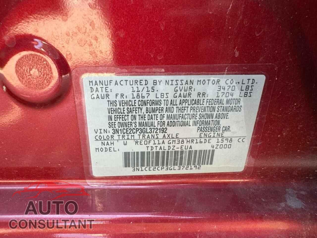 NISSAN VERSA 2016 - 3N1CE2CP3GL372192