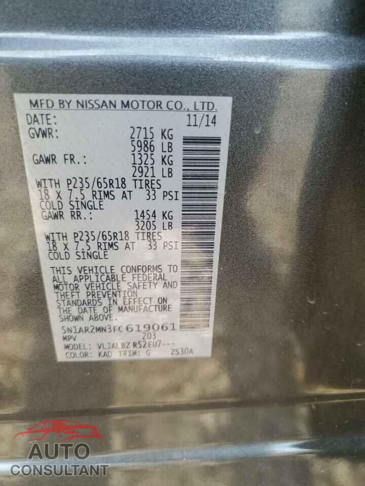 NISSAN PATHFINDER 2015 - 5N1AR2MN3FC619061