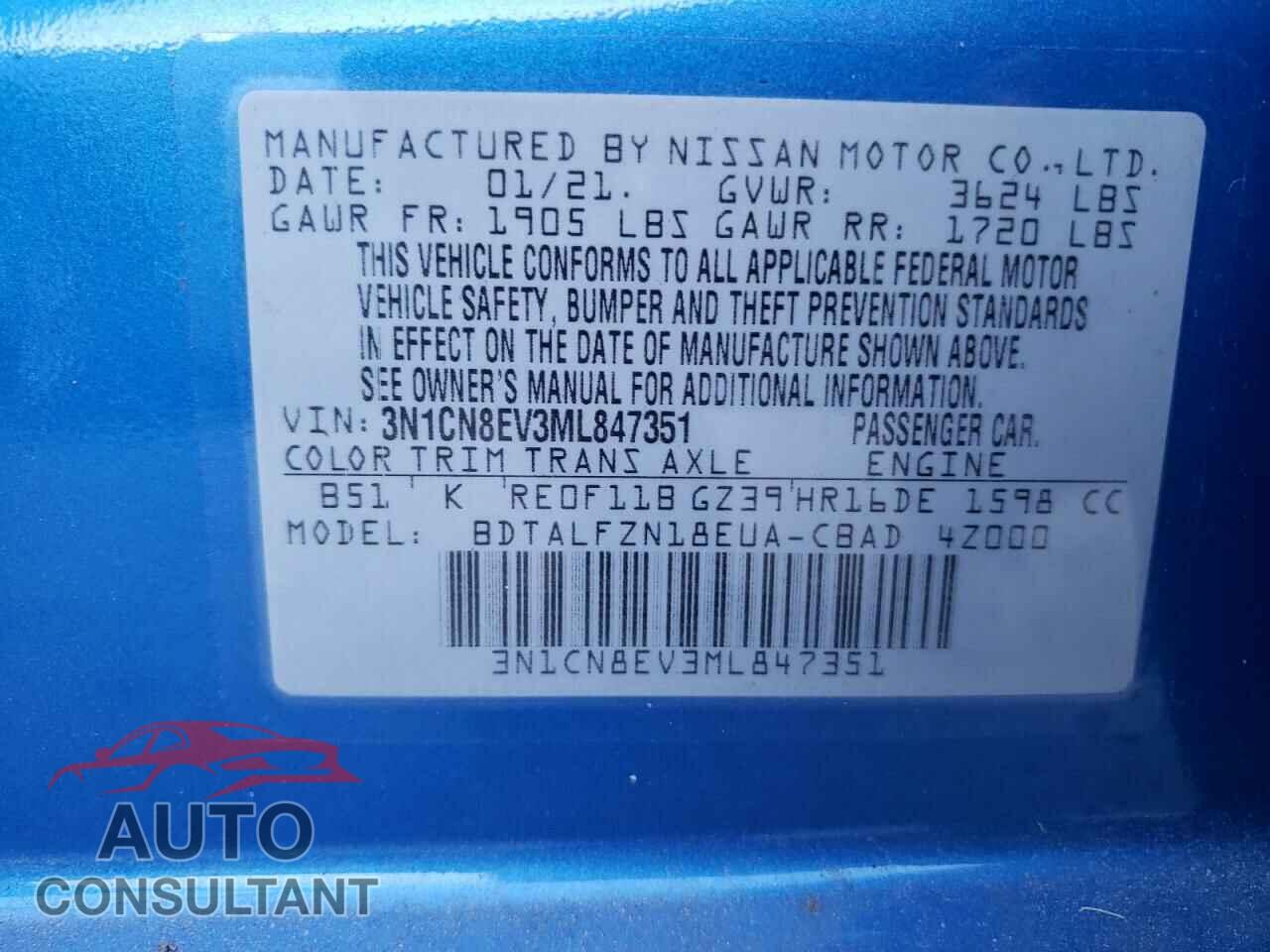 NISSAN VERSA 2021 - 3N1CN8EV3ML847351