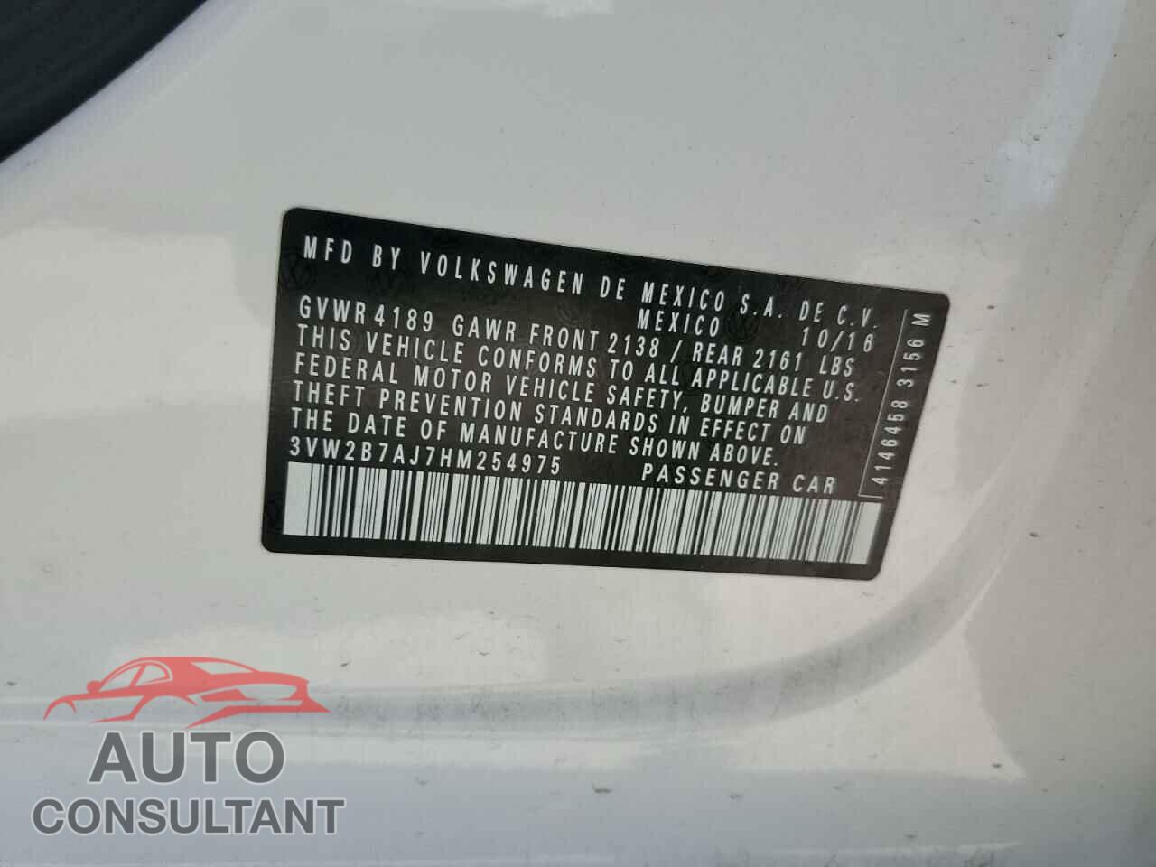VOLKSWAGEN JETTA 2017 - 3VW2B7AJ7HM254975