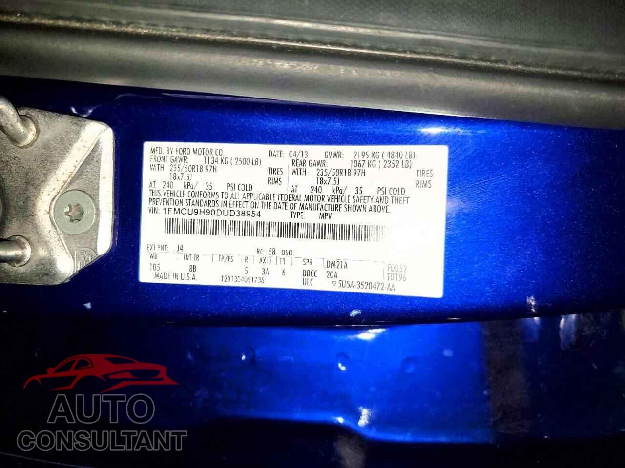 FORD ESCAPE 2013 - 1FMCU9H90DUD38954