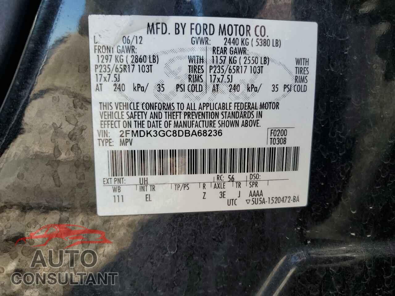 FORD EDGE 2013 - 2FMDK3GC8DBA68236