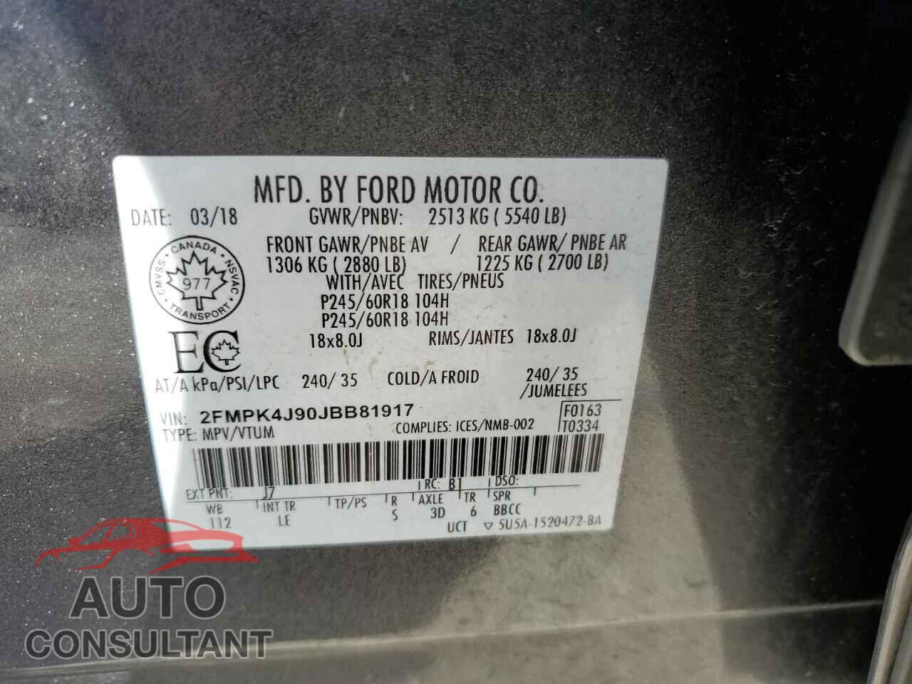 FORD EDGE 2018 - 2FMPK4J90JBB81917