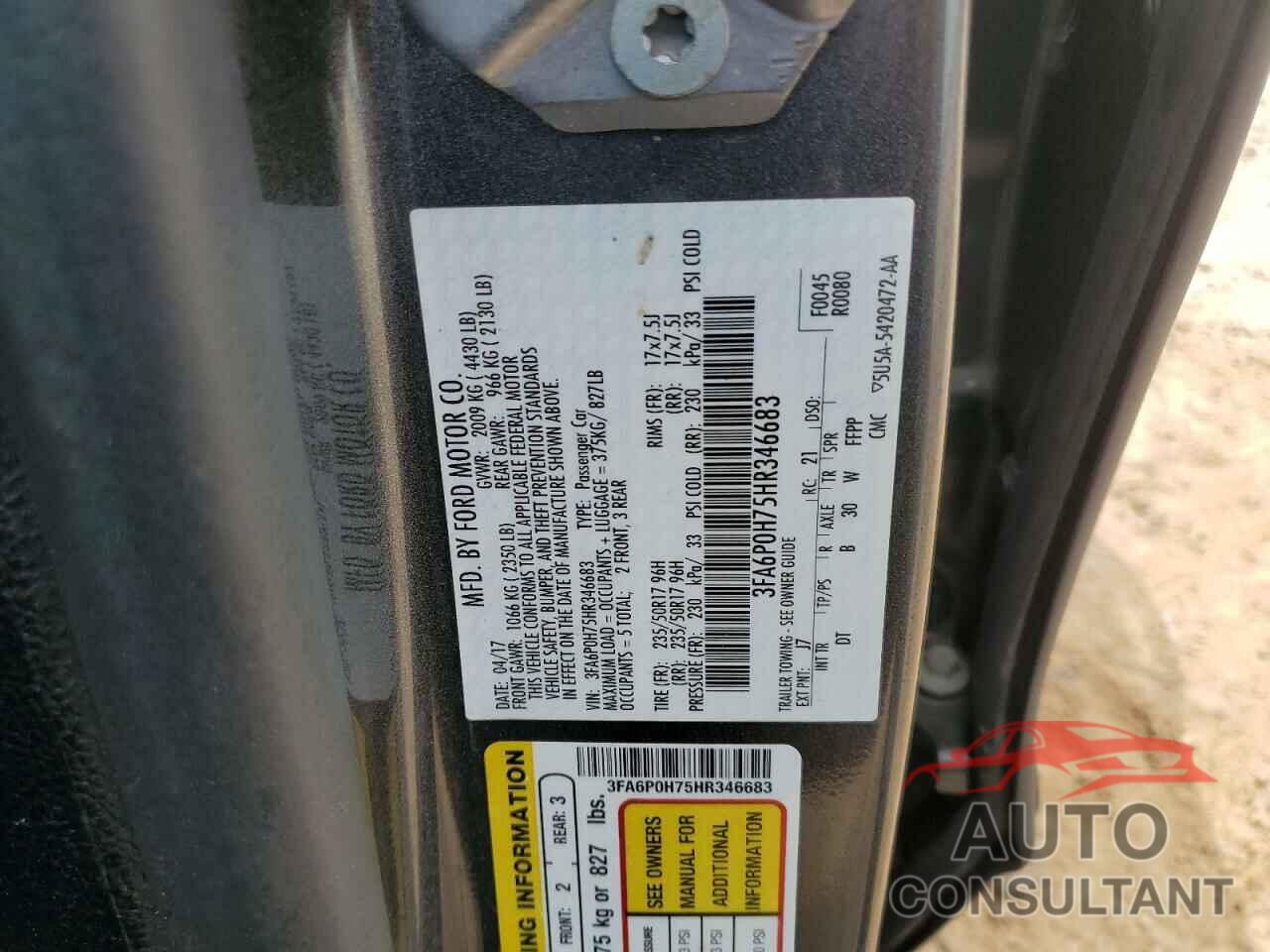 FORD FUSION 2017 - 3FA6P0H75HR346683