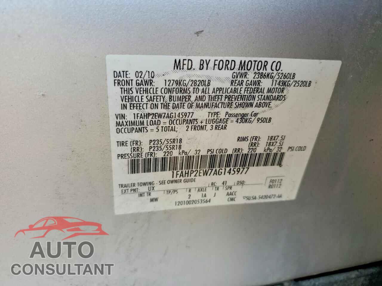 FORD TAURUS 2010 - 1FAHP2EW7AG145977