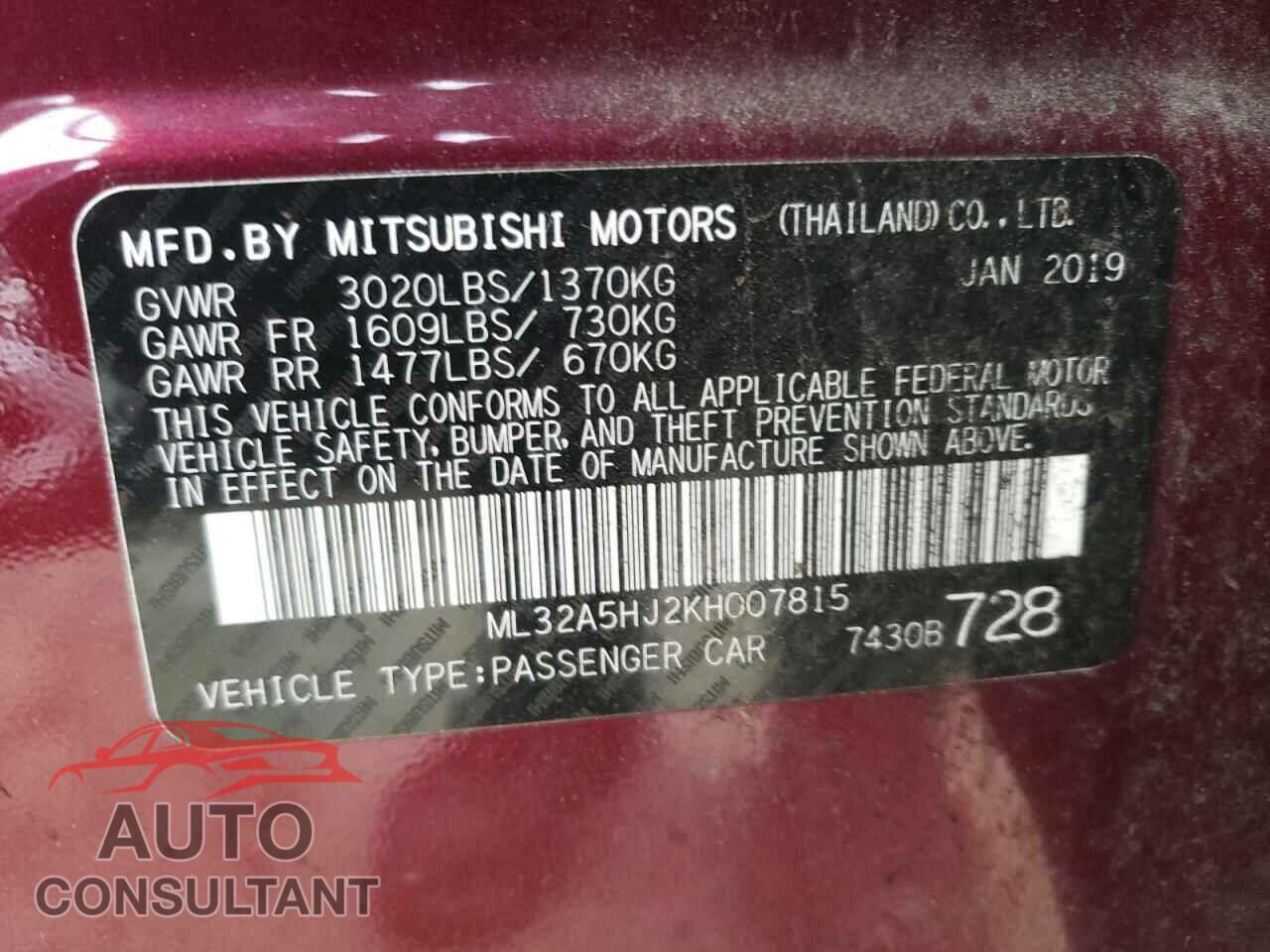MITSUBISHI MIRAGE LE 2019 - ML32A5HJ2KH007815