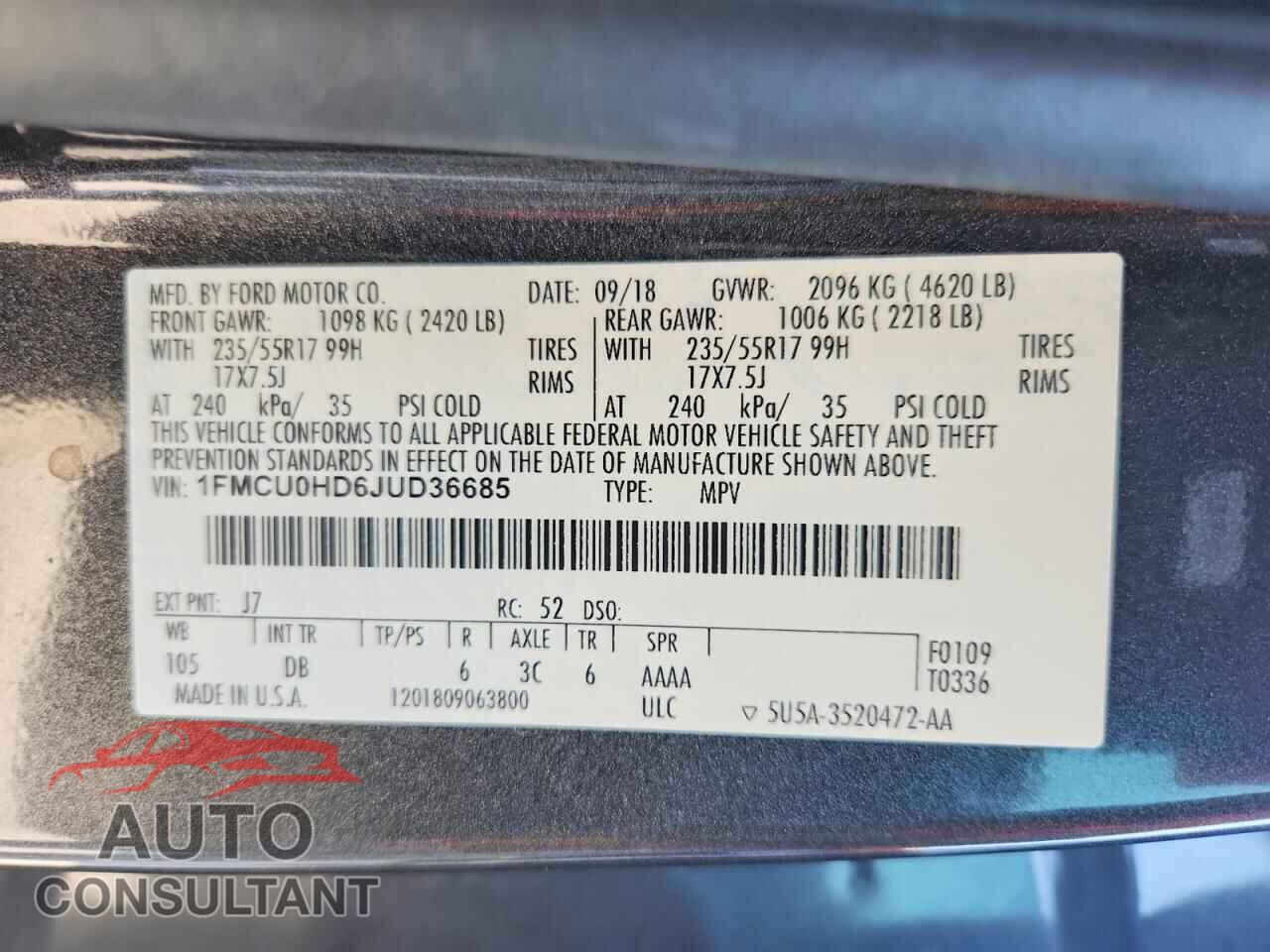 FORD ESCAPE 2018 - 1FMCU0HD6JUD36685