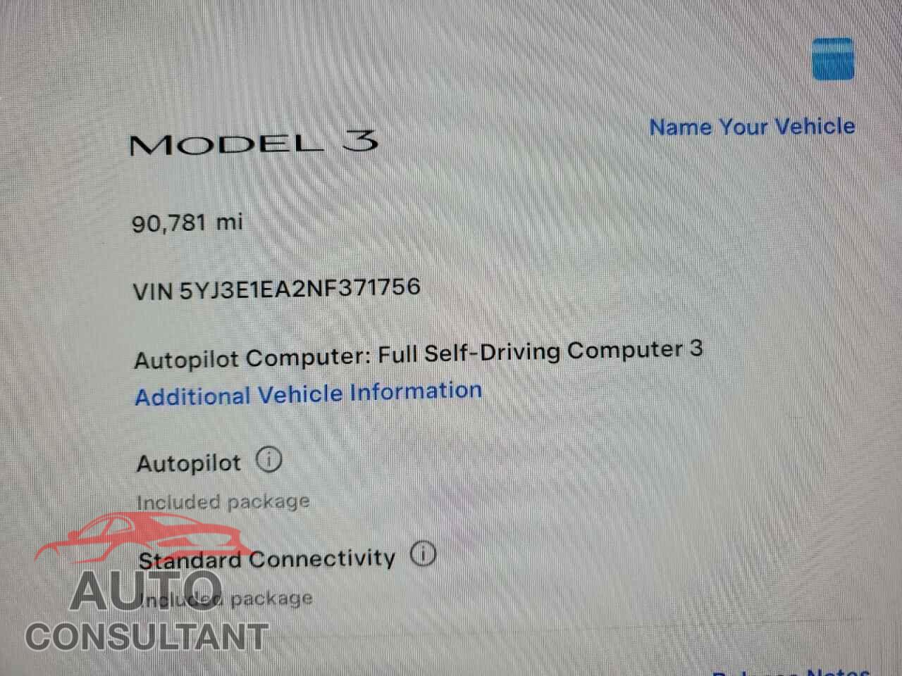 TESLA MODEL 3 2022 - 5YJ3E1EA2NF371756