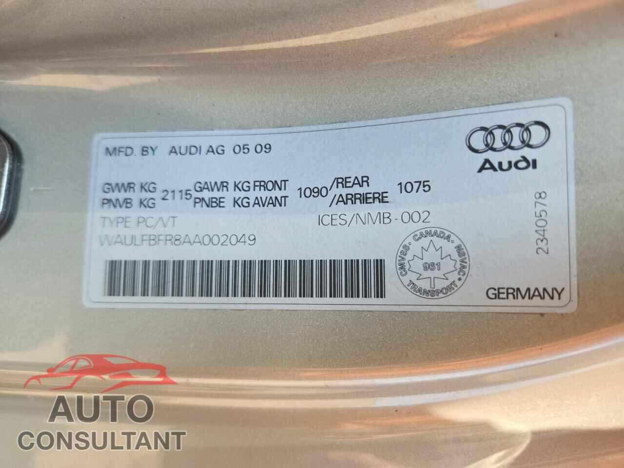 AUDI A5 2010 - WAULFBFR8AA002049