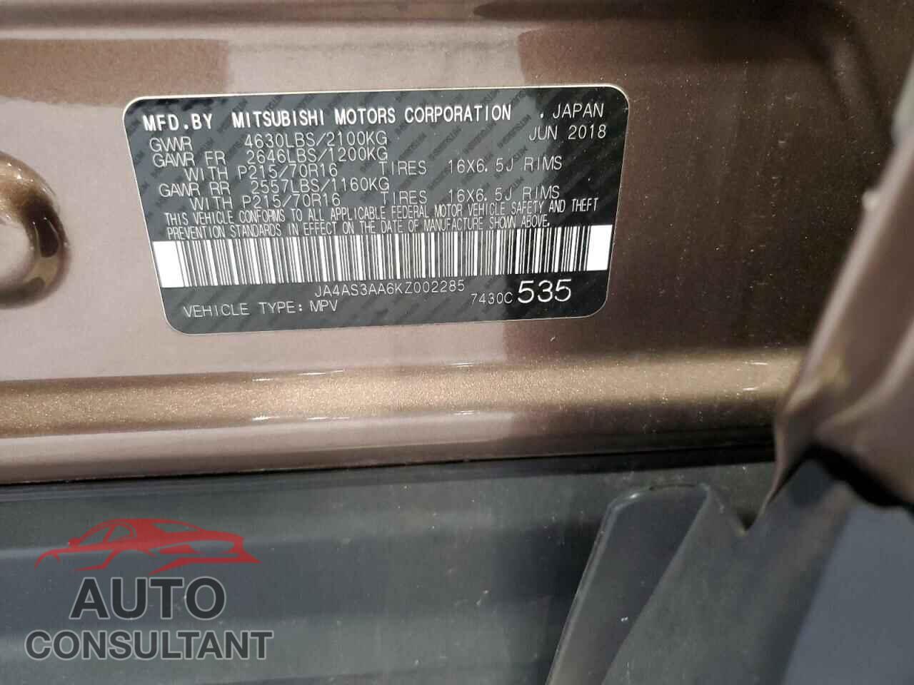 MITSUBISHI ECLIPSE 2019 - JA4AS3AA6KZ002285