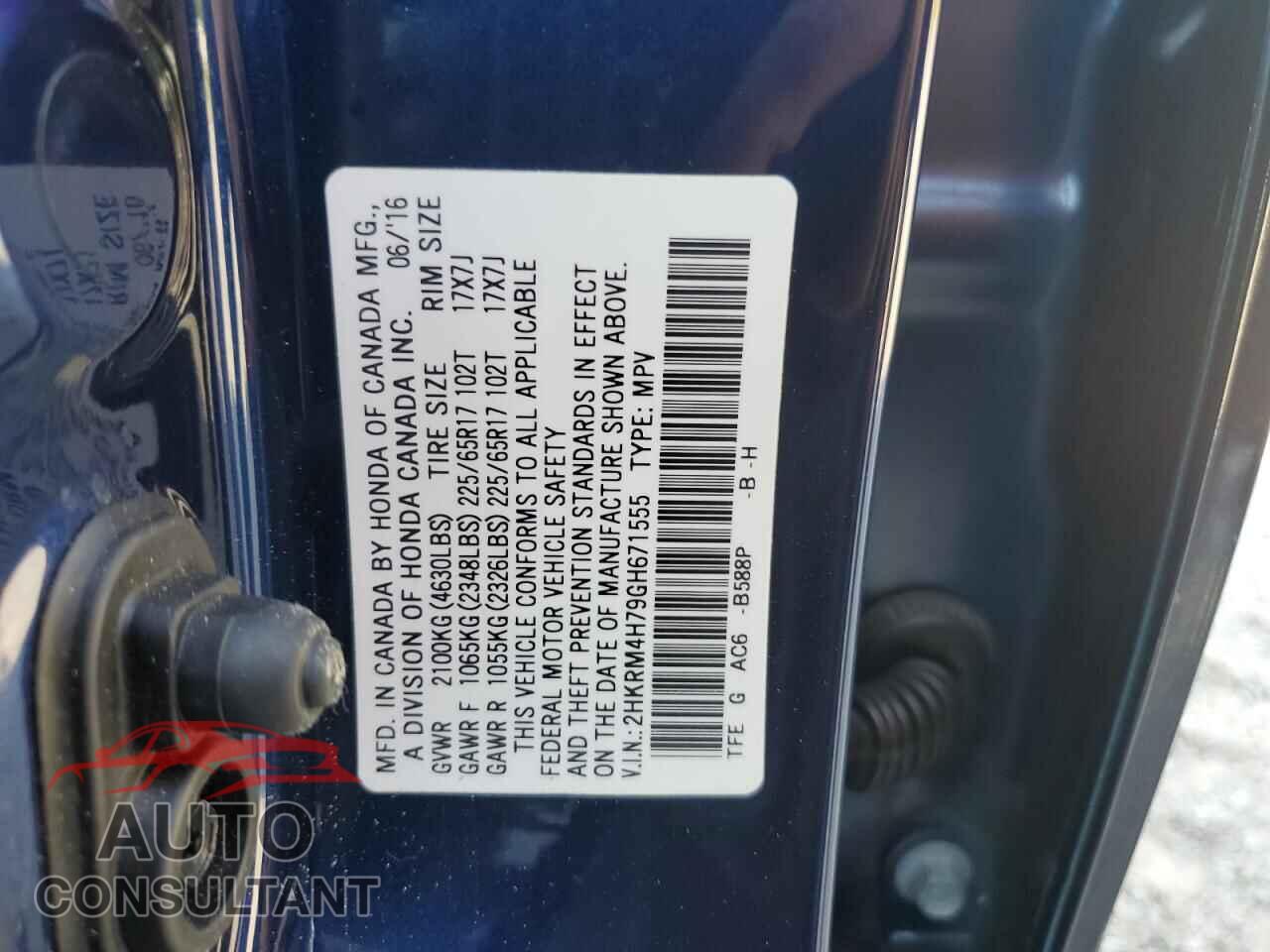 HONDA CRV 2016 - 2HKRM4H79GH671555