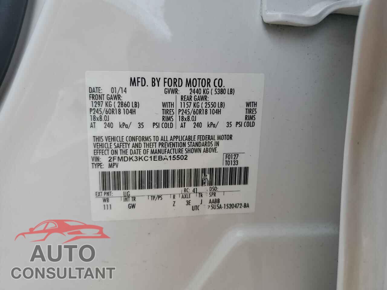 FORD EDGE 2014 - 2FMDK3KC1EBA15502