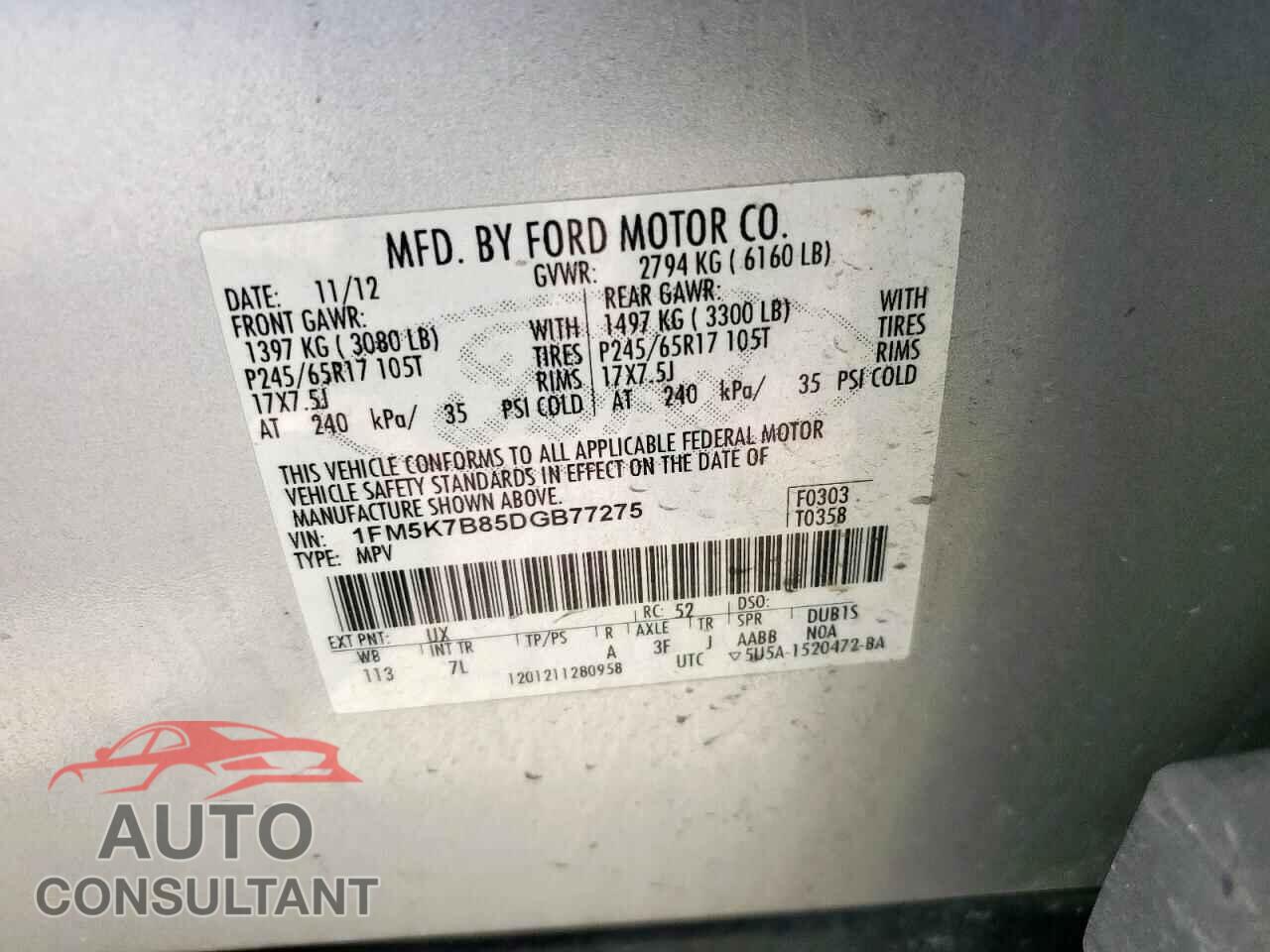 FORD EXPLORER 2013 - 1FM5K7B85DGB77275