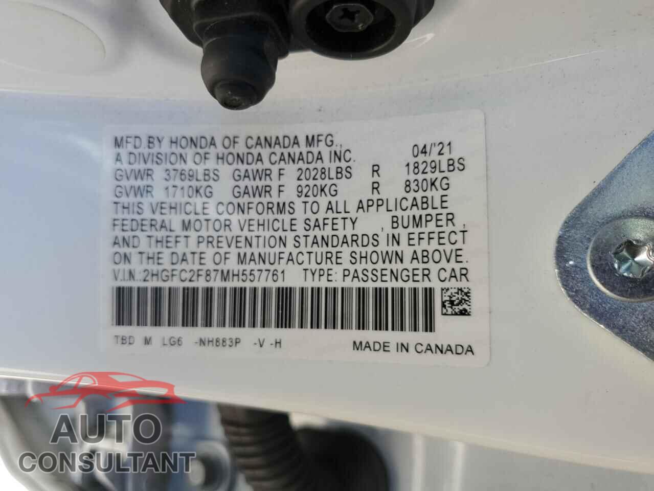 HONDA CIVIC 2021 - 2HGFC2F87MH557761