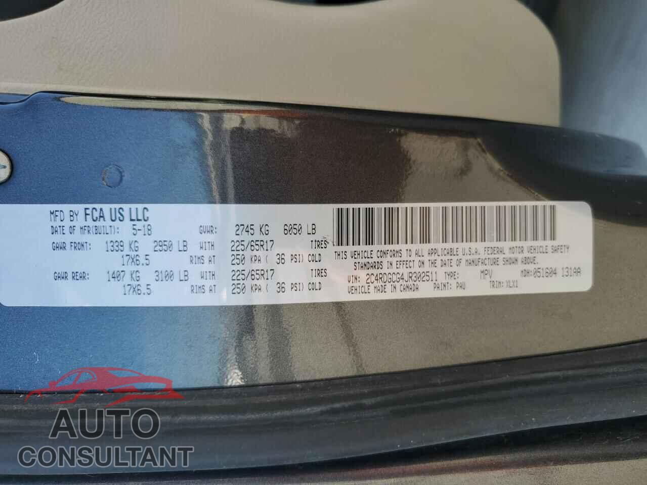 DODGE CARAVAN 2018 - 2C4RDGCG4JR302511