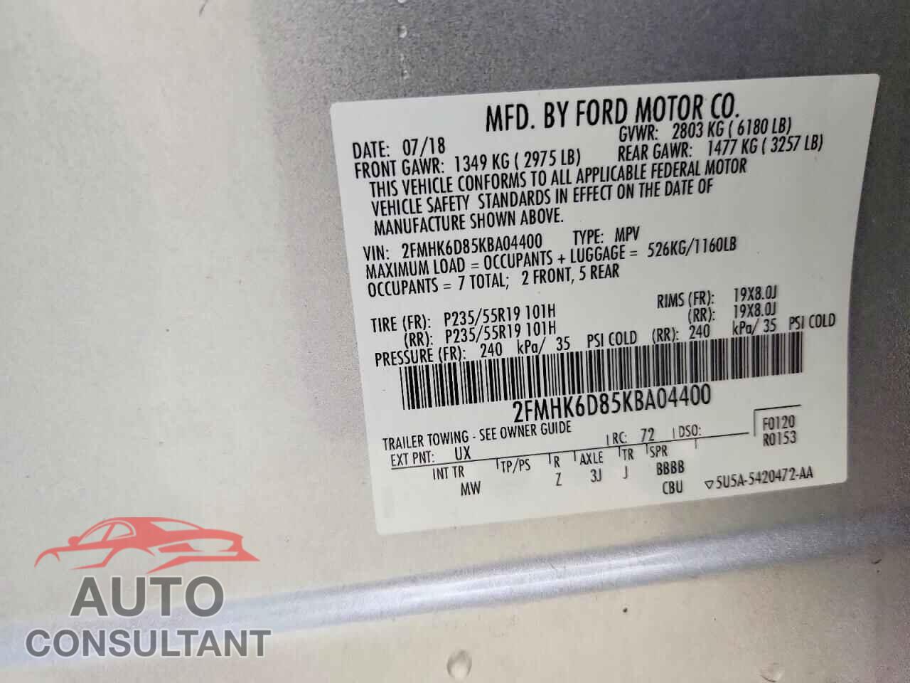 FORD FLEX 2019 - 2FMHK6D85KBA04400
