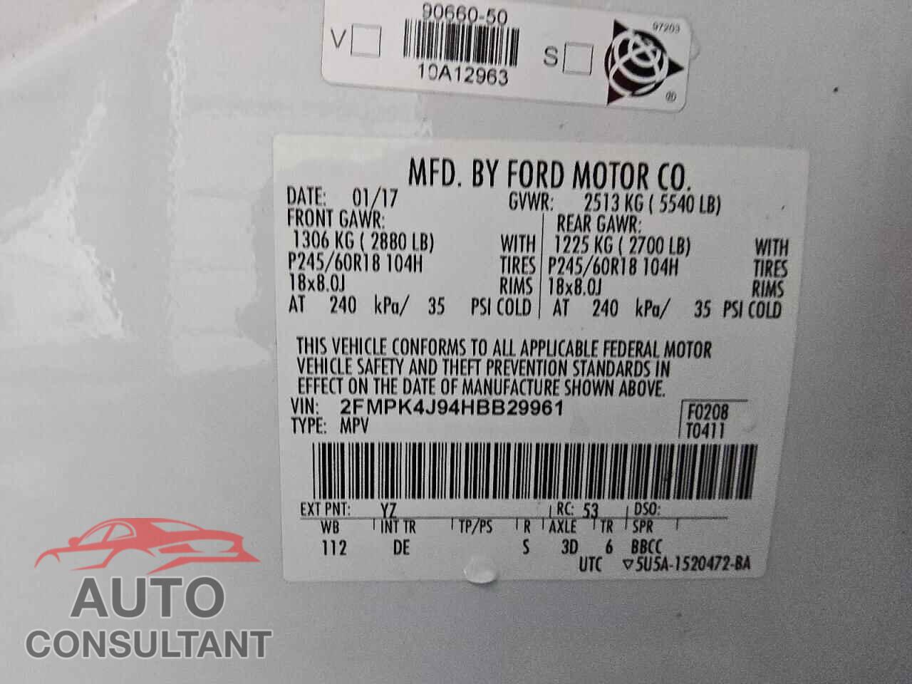 FORD EDGE 2017 - 2FMPK4J94HBB29961
