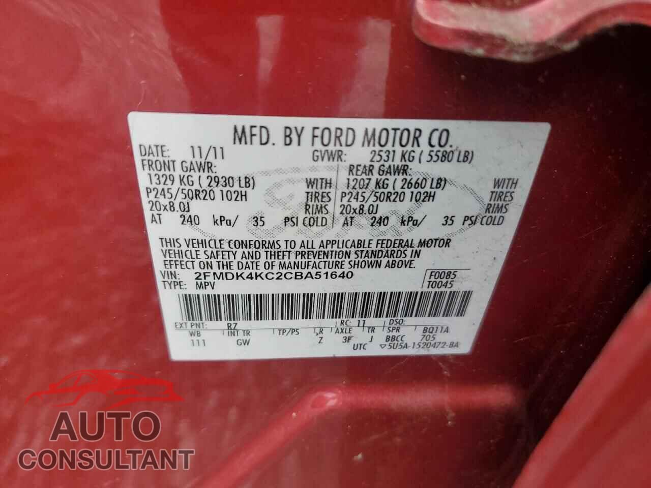 FORD EDGE 2012 - 2FMDK4KC2CBA51640