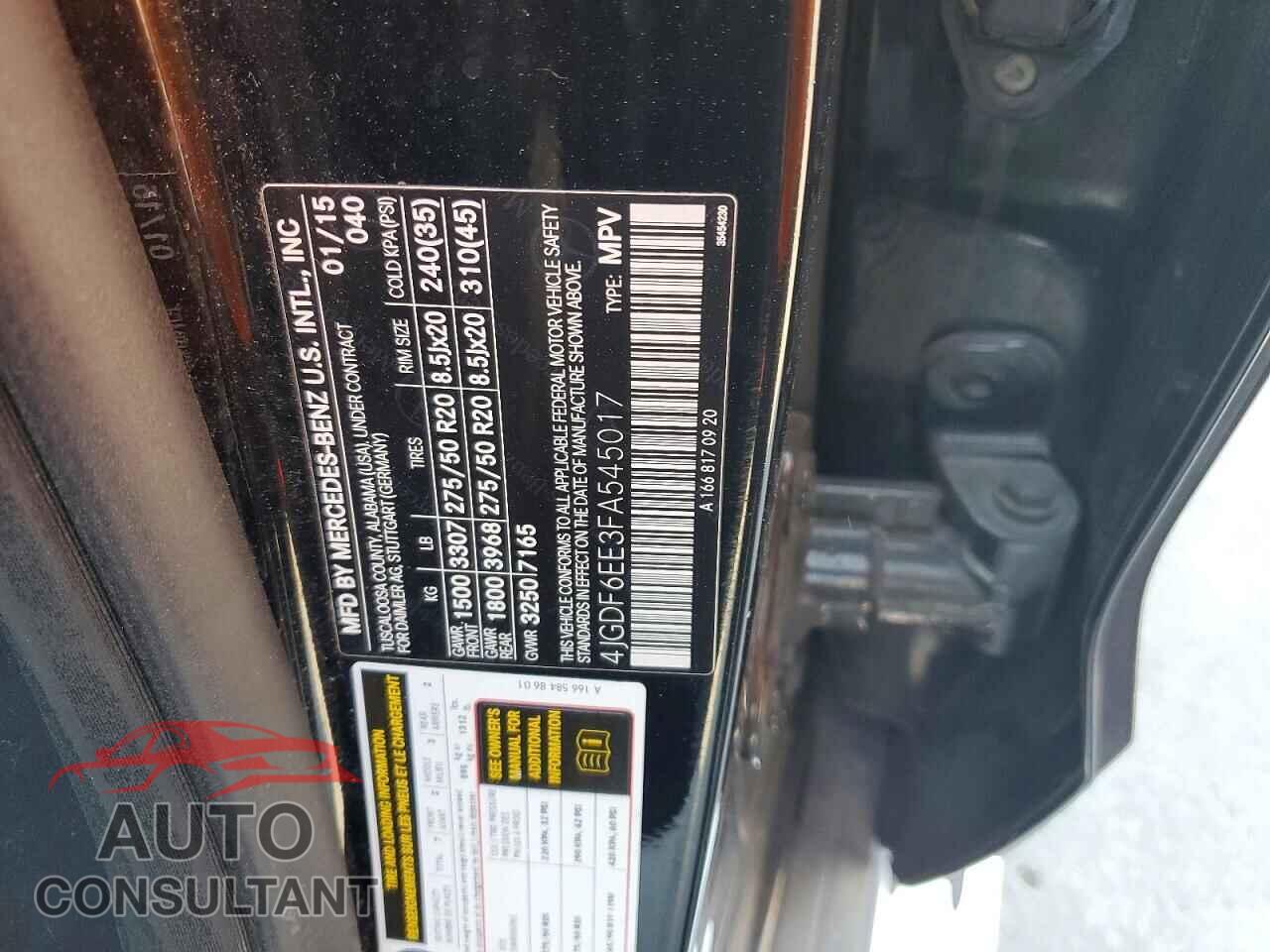 MERCEDES-BENZ GL-CLASS 2015 - 4JGDF6EE3FA545017
