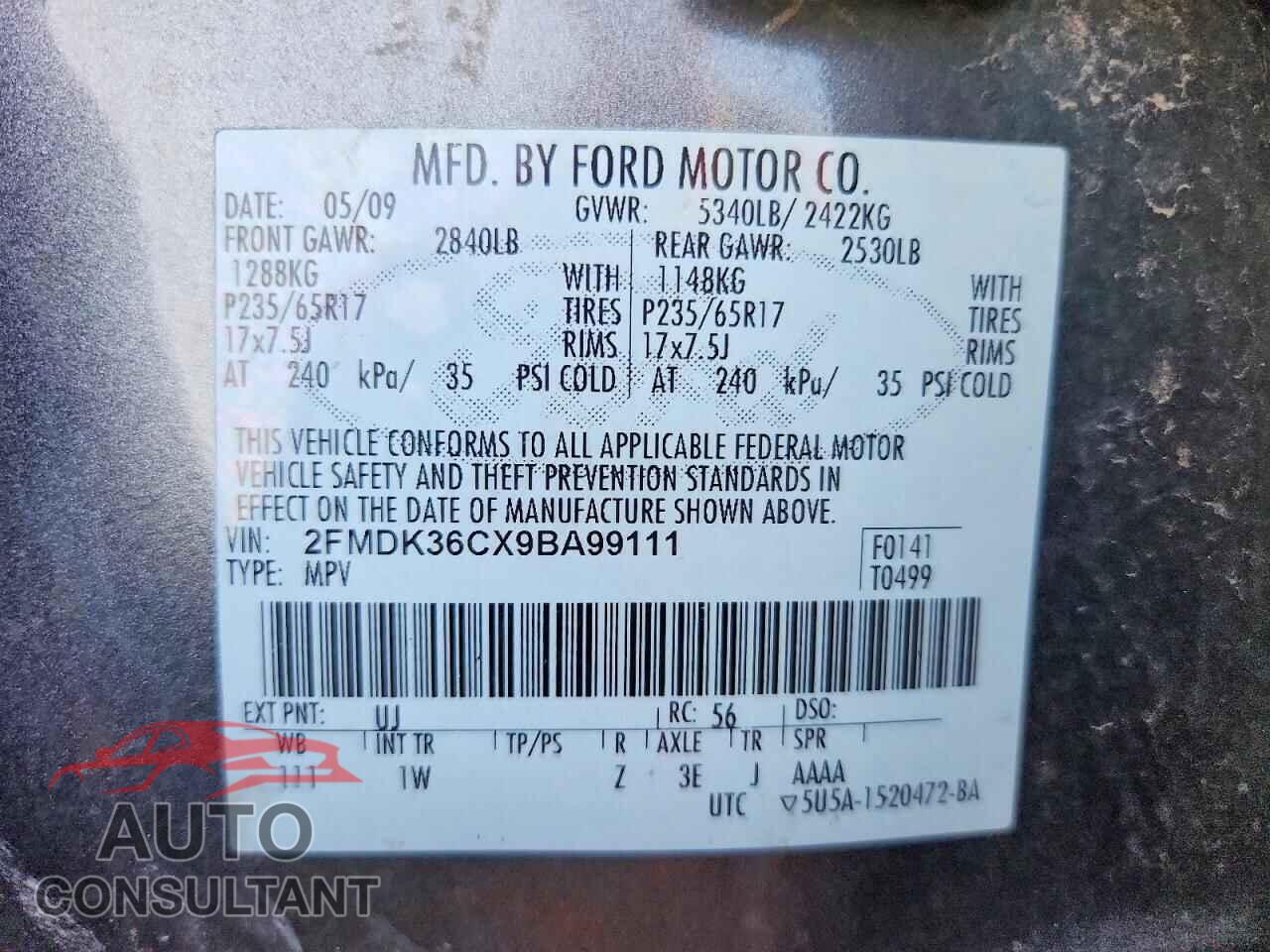 FORD EDGE 2009 - 2FMDK36CX9BA99111