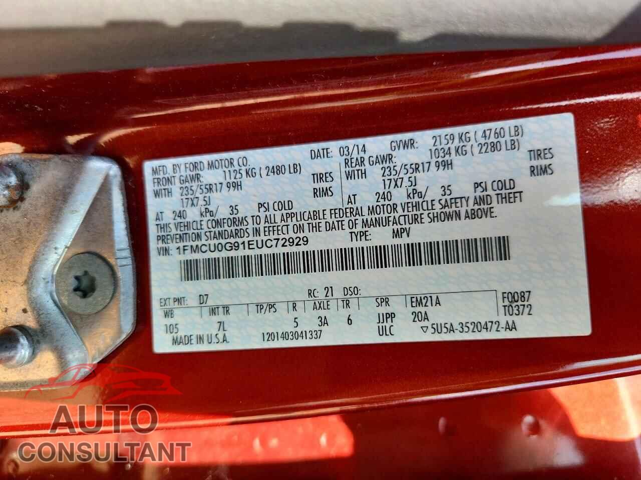 FORD ESCAPE 2014 - 1FMCU0G91EUC72929