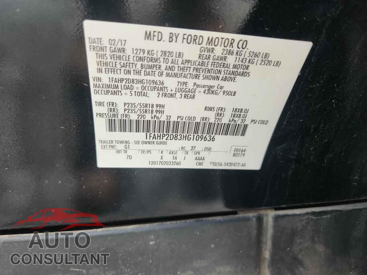 FORD TAURUS 2017 - 1FAHP2D83HG109636