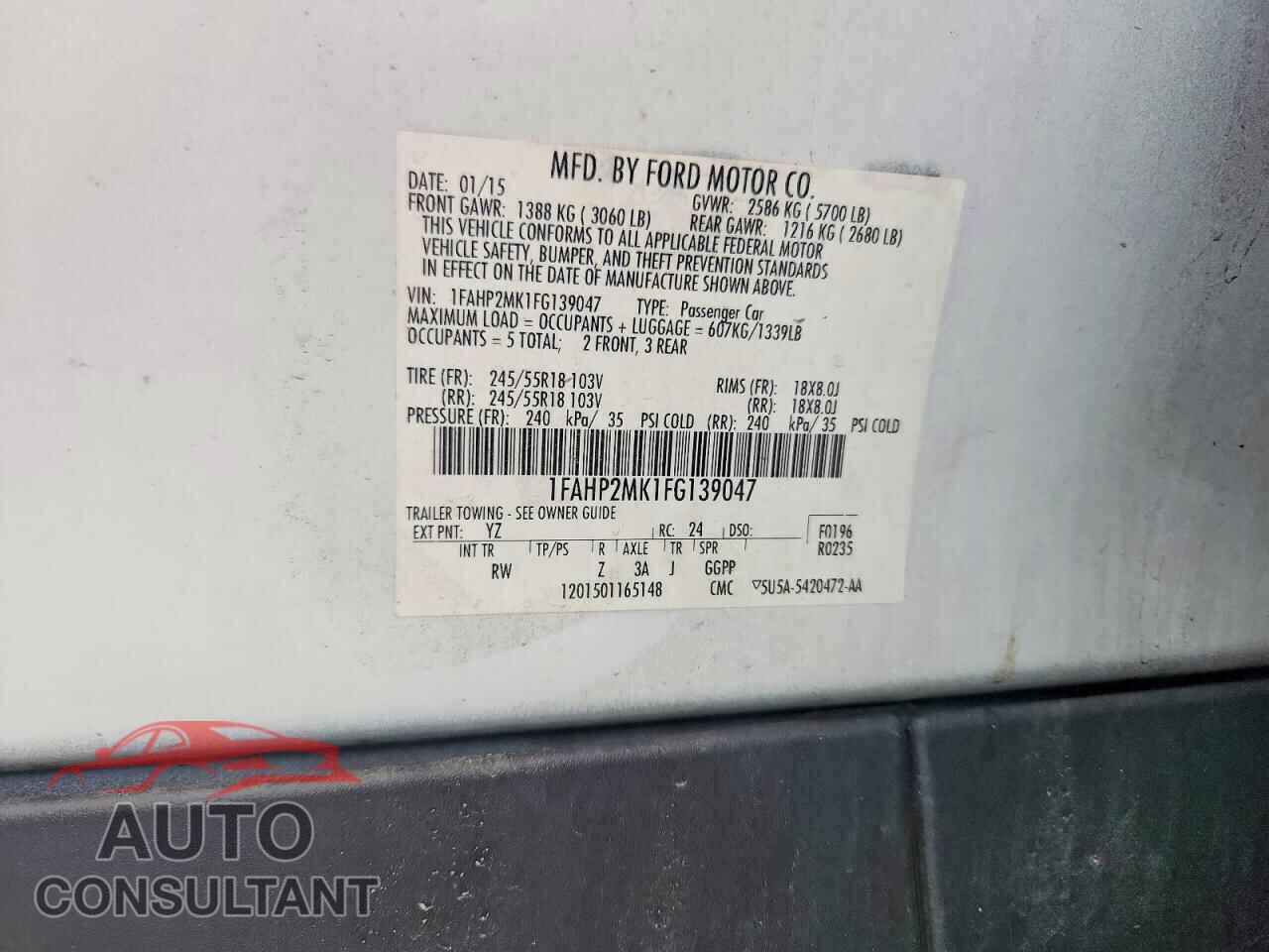FORD TAURUS 2015 - 1FAHP2MK1FG139047