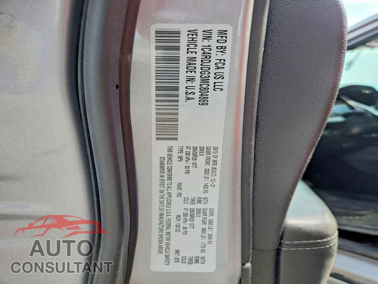 DODGE DURANGO 2021 - 1C4RDJDG3MC804869