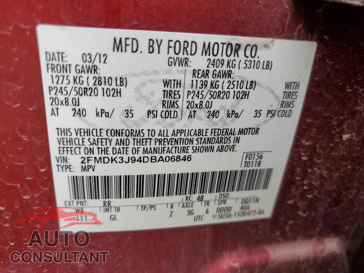 FORD EDGE 2013 - 2FMDK3J94DBA06846