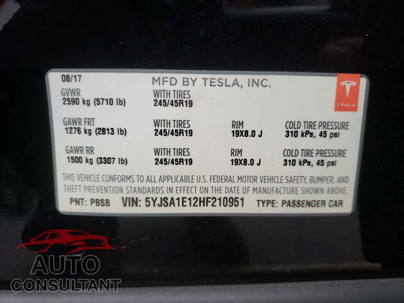 TESLA MODEL S 2017 - 5YJSA1E12HF210951
