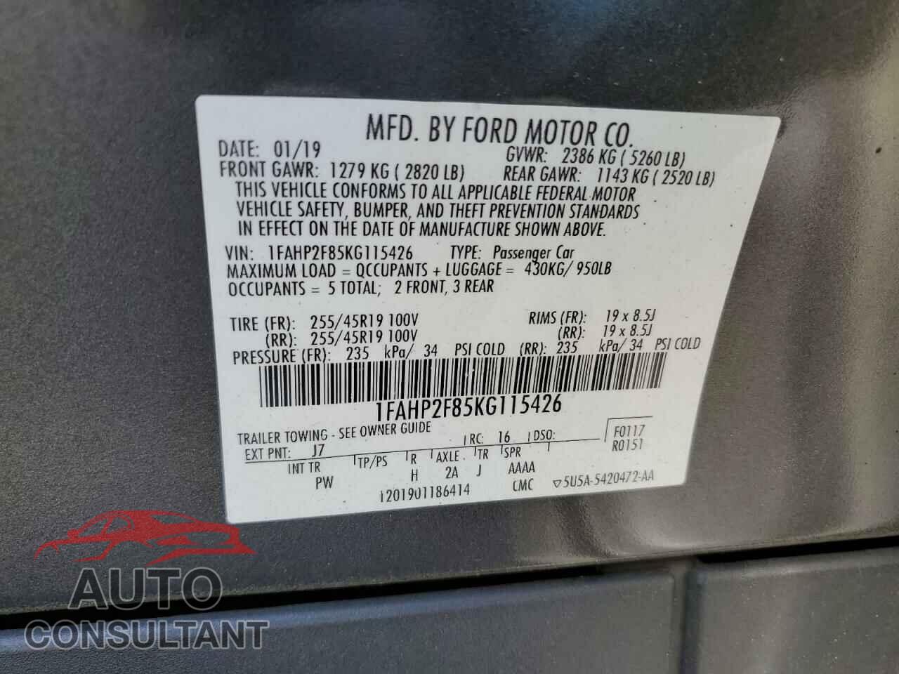 FORD TAURUS 2019 - 1FAHP2F85KG115426