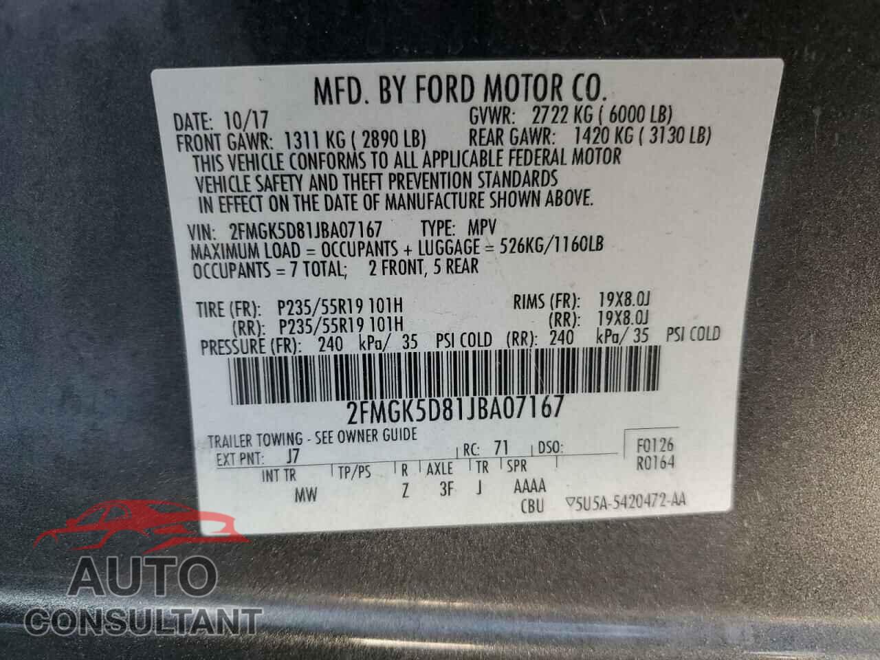 FORD FLEX 2018 - 2FMGK5D81JBA07167