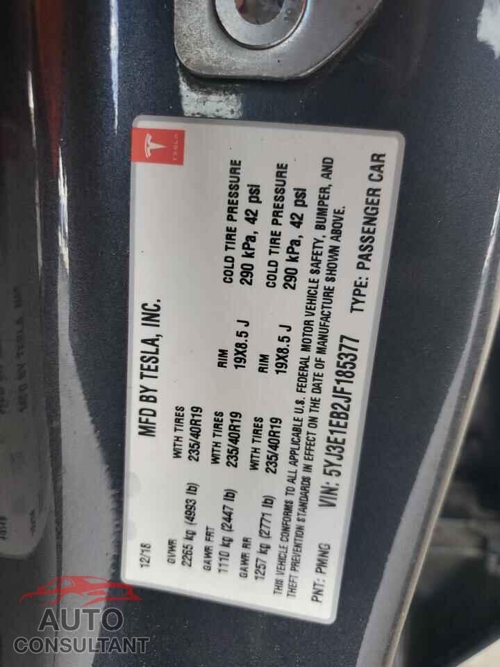 TESLA MODEL 3 2018 - 5YJ3E1EB2JF185377