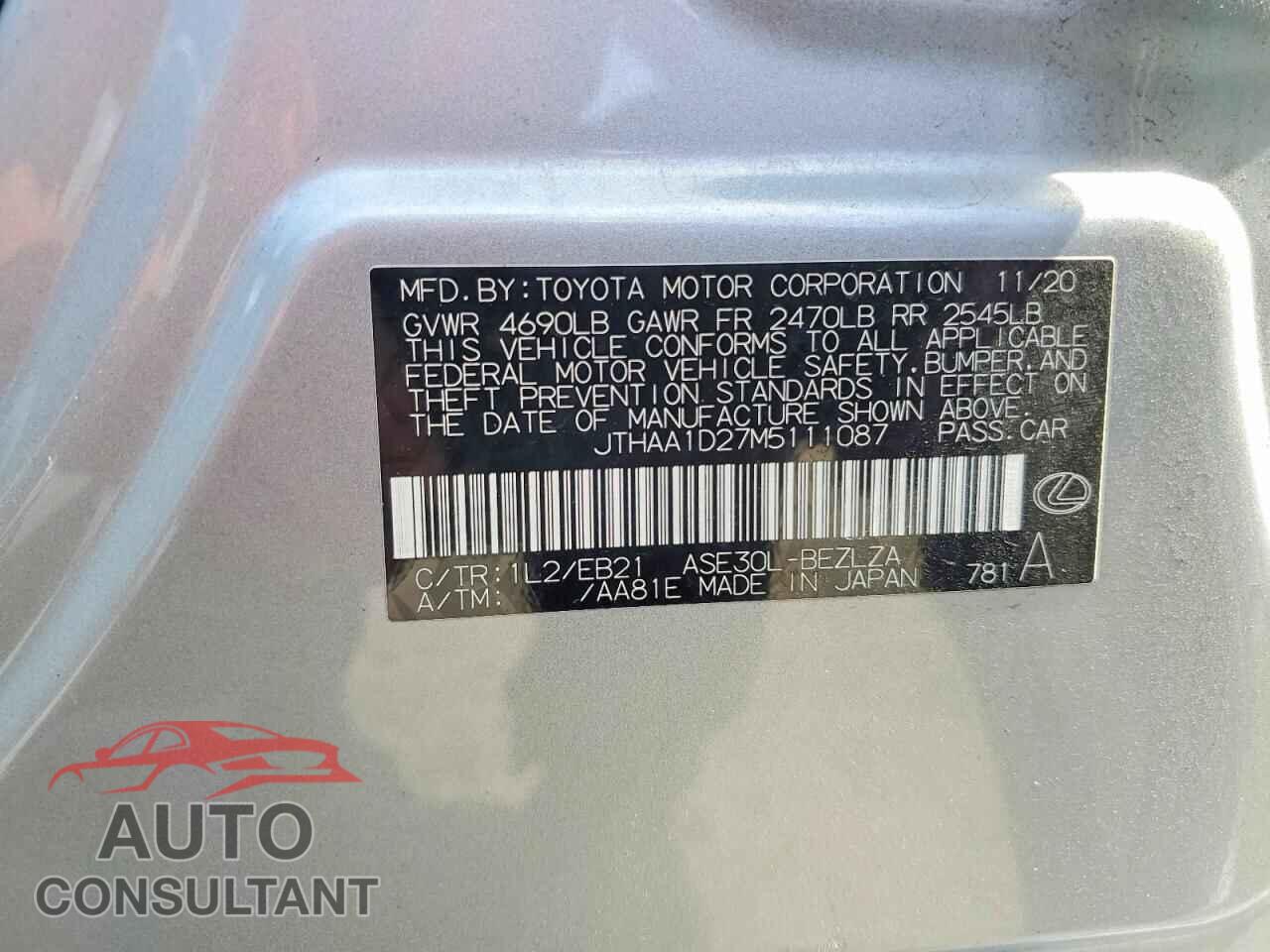 LEXUS IS 2021 - JTHAA1D27M5111087