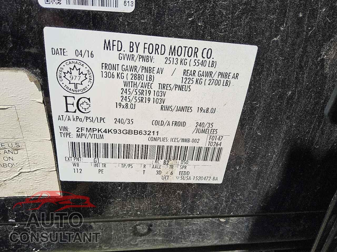 FORD EDGE 2016 - 2FMPK4K93GBB63211