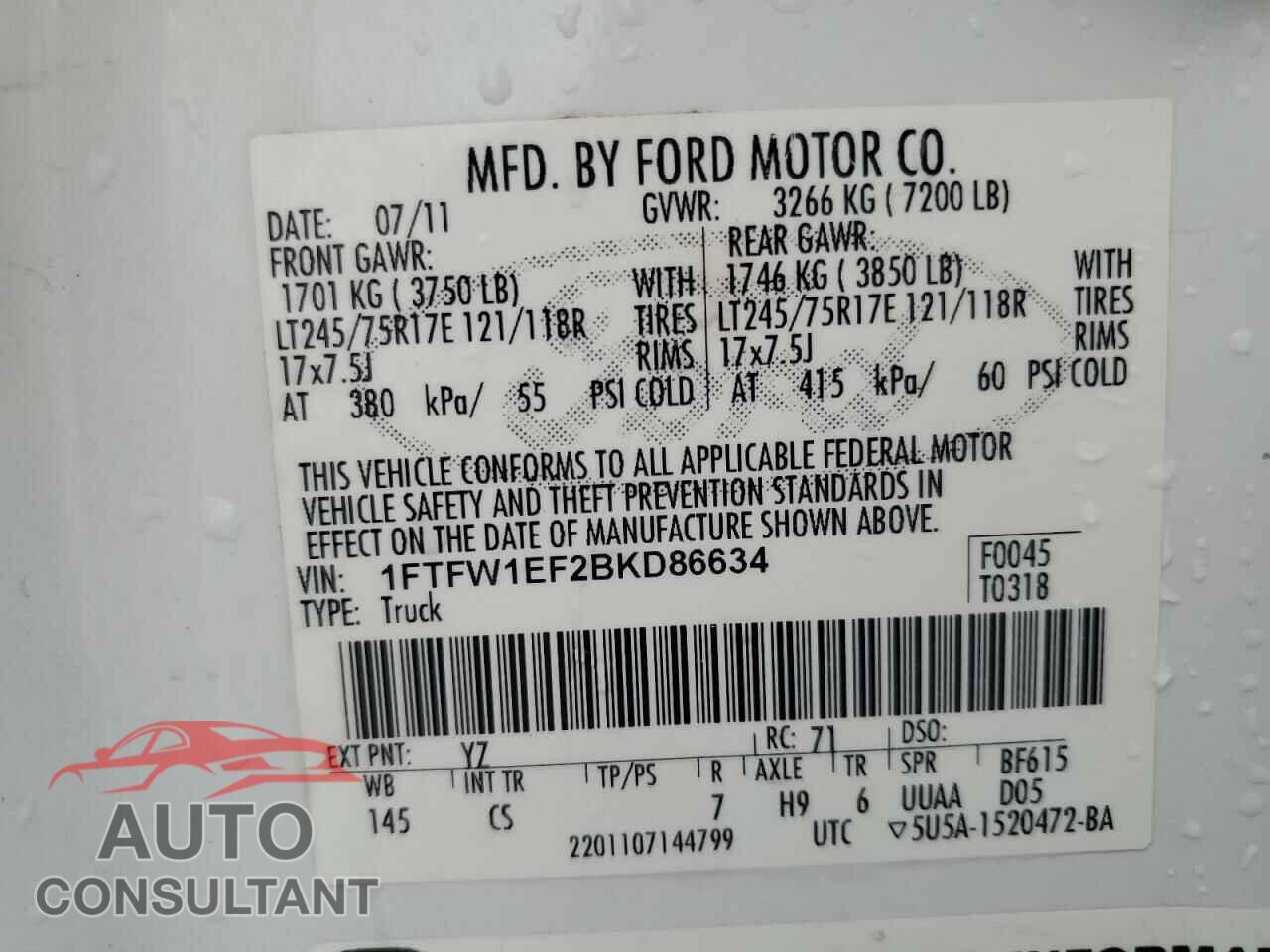 FORD F-150 2011 - 1FTFW1EF2BKD86634