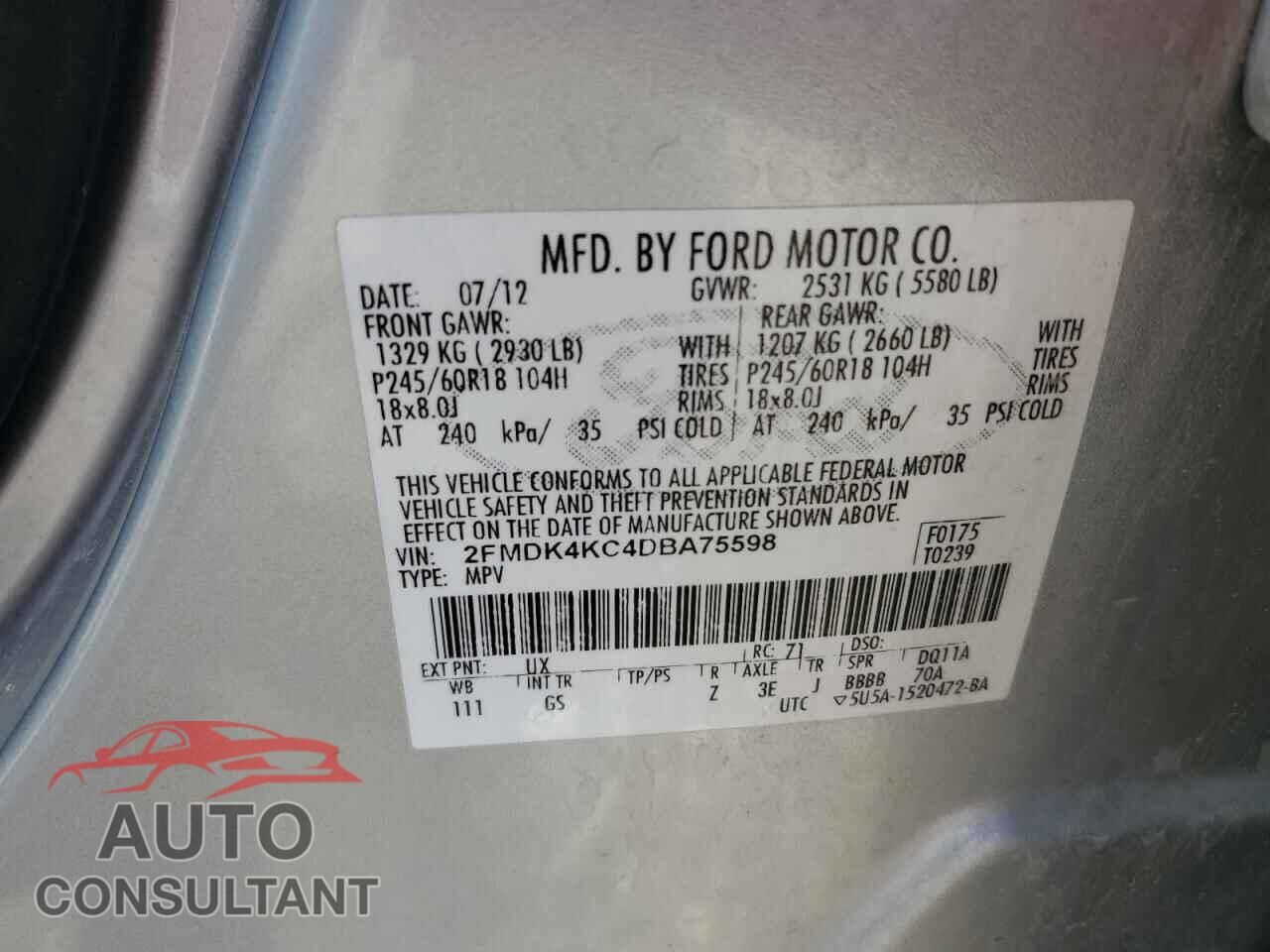 FORD EDGE 2013 - 2FMDK4KC4DBA75598