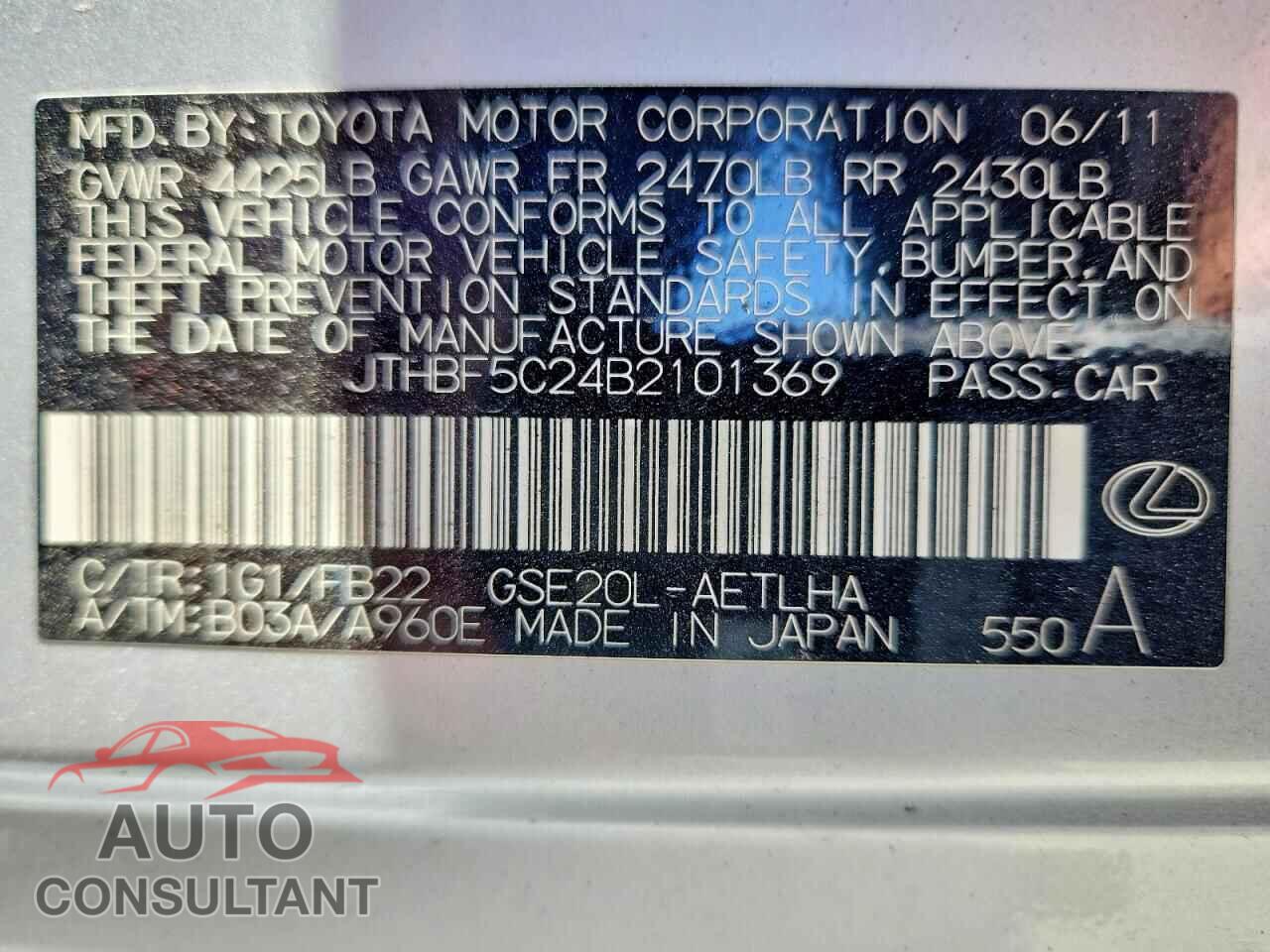 LEXUS IS 2011 - JTHBF5C24B2101369