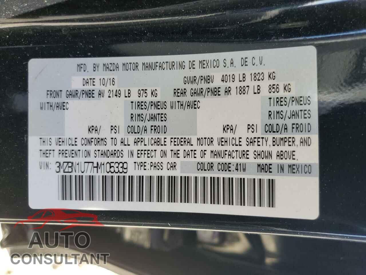 MAZDA 3 2017 - 3MZBN1U77HM105339
