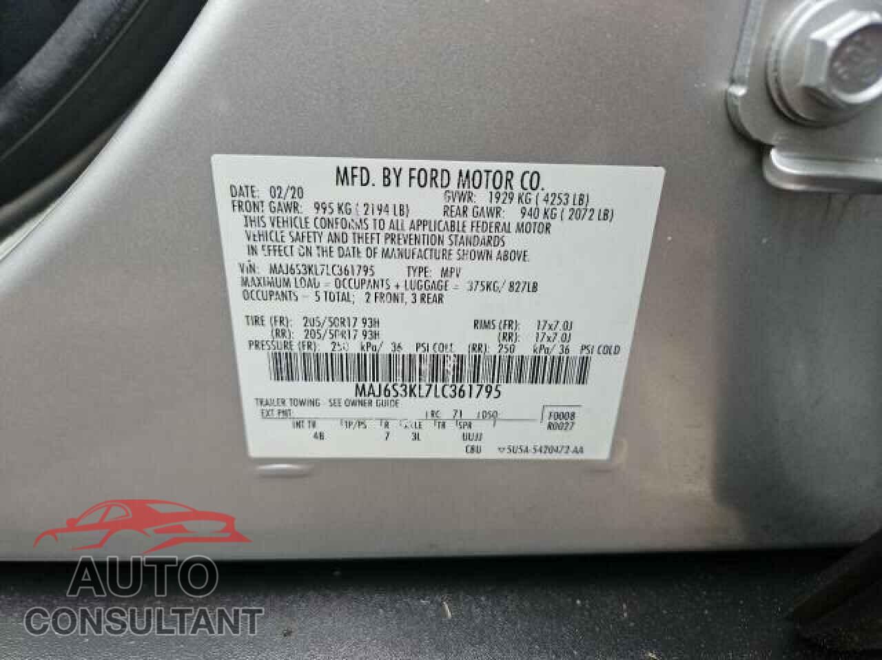 FORD ECOSPORT 2020 - MAJ6S3KL7LC361795