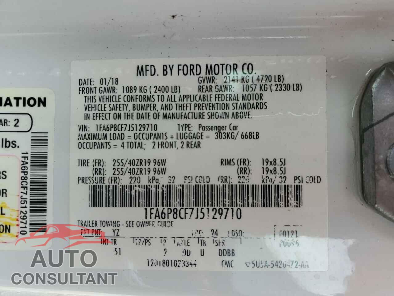 FORD MUSTANG 2018 - 1FA6P8CF7J5129710