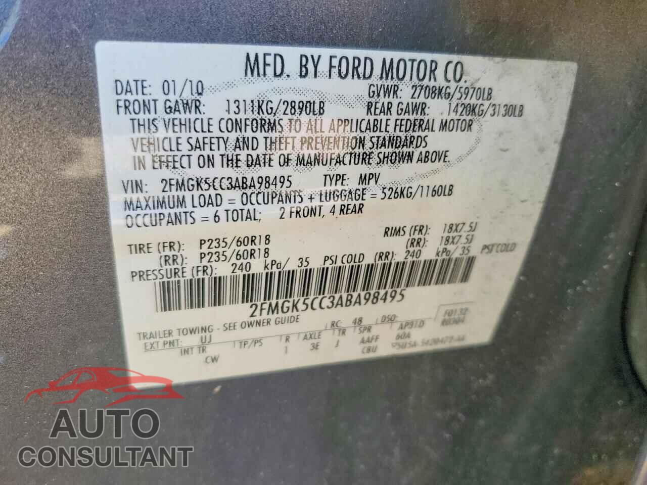 FORD FLEX 2010 - 2FMGK5CC3ABA98495
