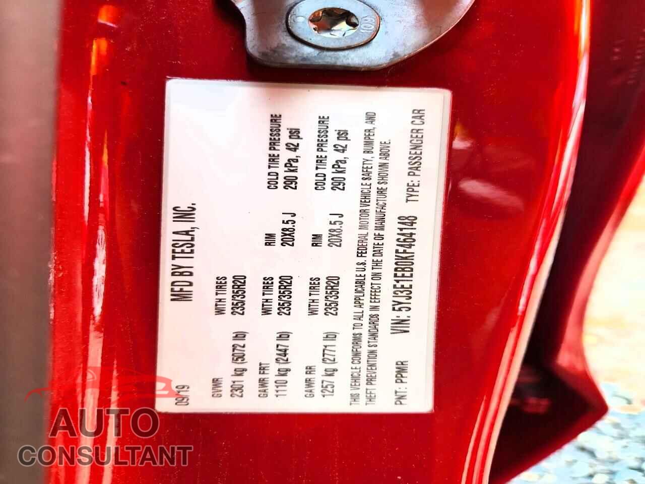 TESLA MODEL 3 2019 - 5YJ3E1EB0KF464148