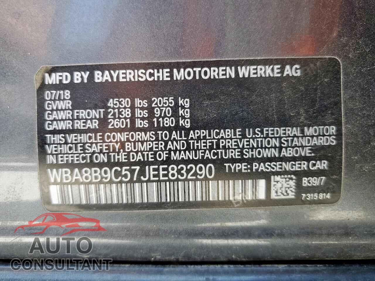 BMW 3 SERIES 2018 - WBA8B9C57JEE83290