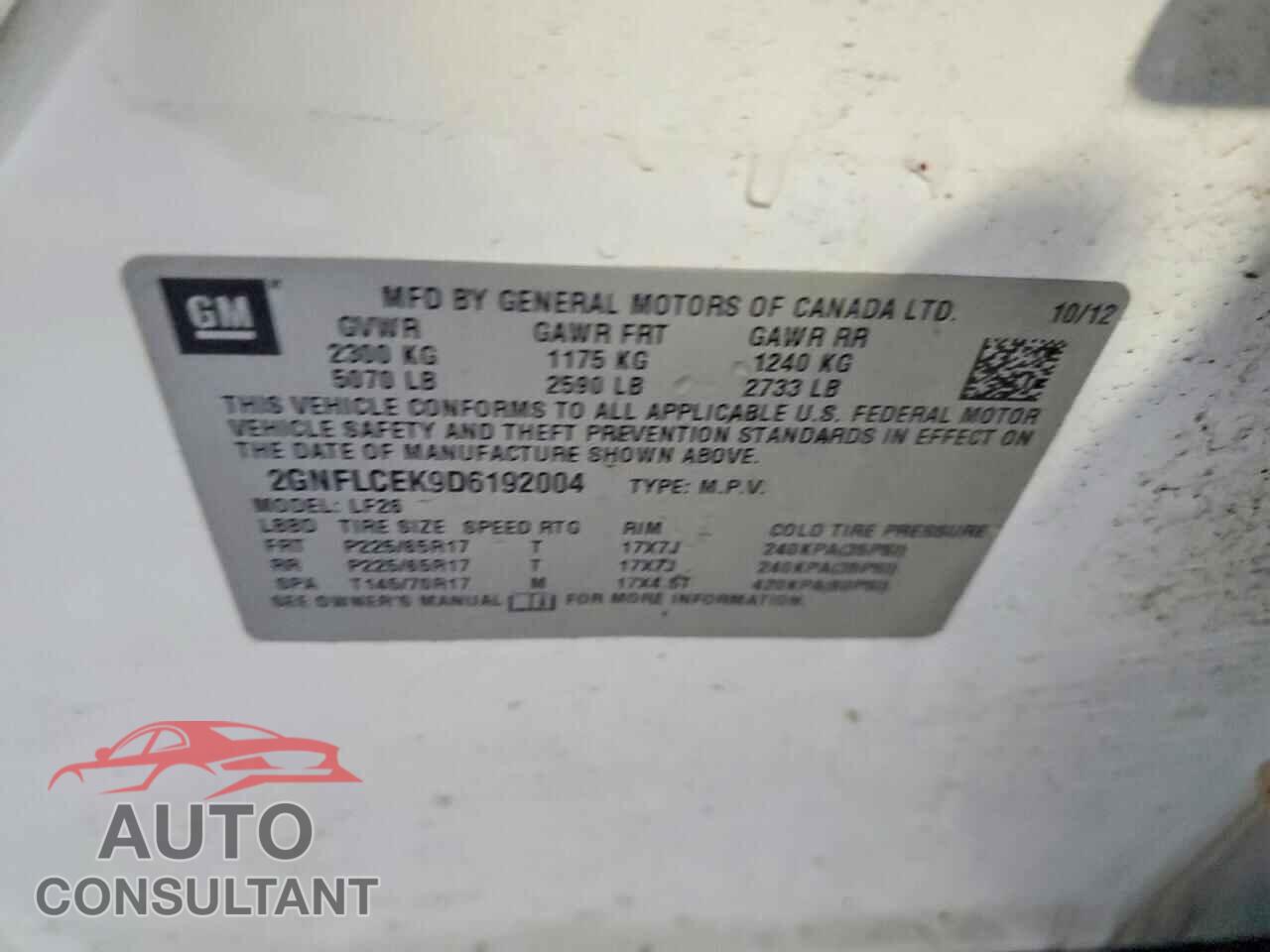 CHEVROLET EQUINOX 2013 - 2GNFLCEK9D6192004