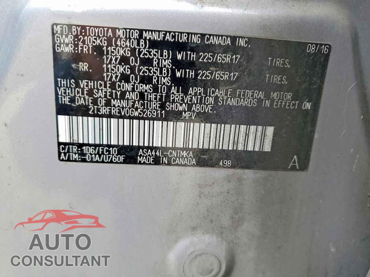 TOYOTA RAV4 2016 - 2T3RFREV0GW526911
