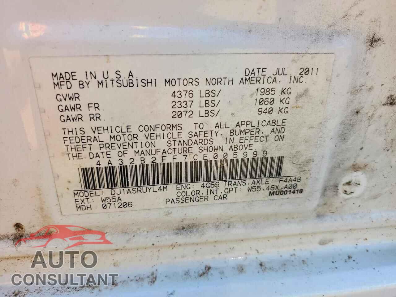 MITSUBISHI GALANT 2012 - 4A32B2FF7CE005999