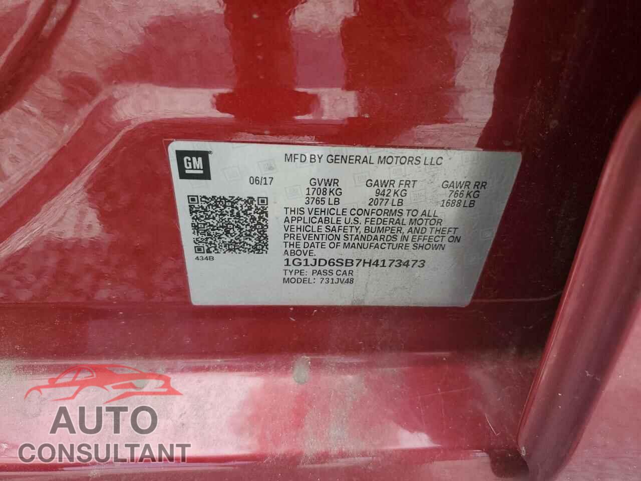 CHEVROLET SONIC 2017 - 1G1JD6SB7H4173473