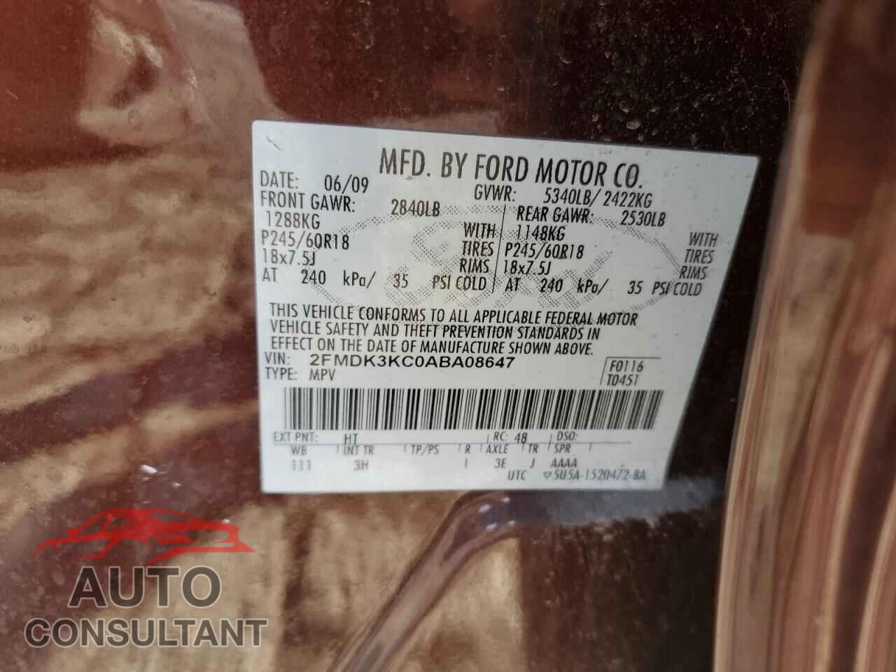 FORD EDGE 2010 - 2FMDK3KC0ABA08647
